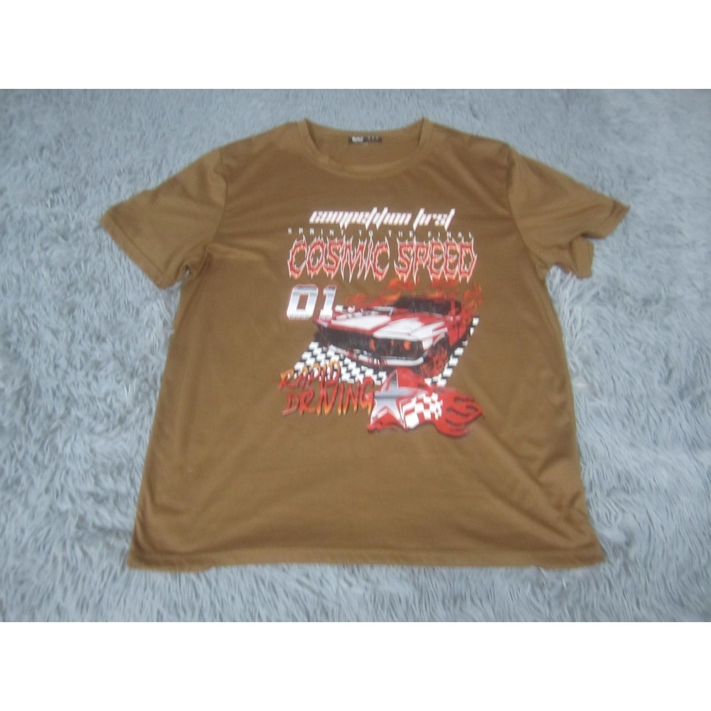 Romwe Shirt Adult Medium Brown Graphic Print Competition First Short Sleeve